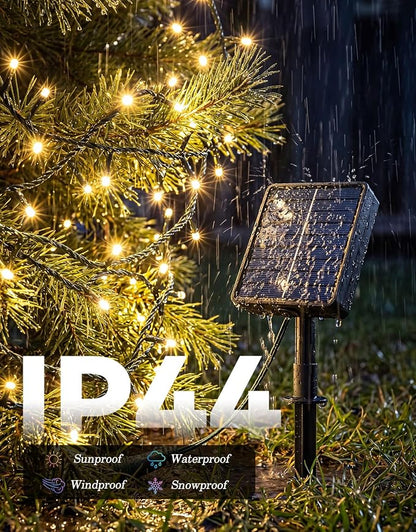 2 Pack 100LED Solar Christmas String Lights Outdoor Waterproof | Total 66FT Twinkle Lights with 8 Lighting Modes Remote for Outside Christmas Trees Decorations, Warm & Cool White