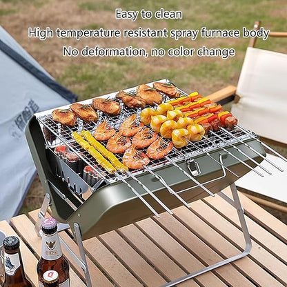 Folding Portable Lightweight Charcoal BBQ Grill with Handle Desk Tabletop Small Outdoor Barbecue Grill Stainless Steel for Outdoor Cooking Backyard Camping Picnics Beach