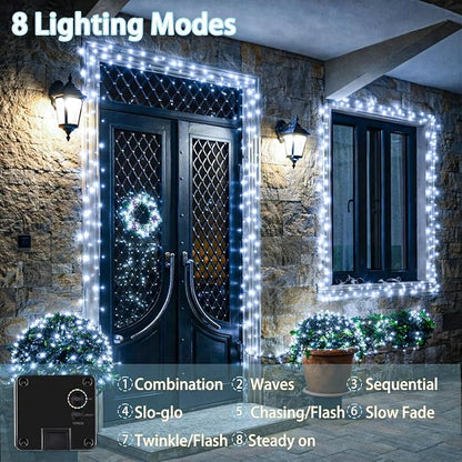 Solar Fairy Lights, 2 Pack Total 200LED 72FT Waterproof String Lights | Cool White, Silver Wire, 8 Lighting Modes Solar Twinkle Lights for Tree Garden Patio Party Outdoor Christmas Decorations