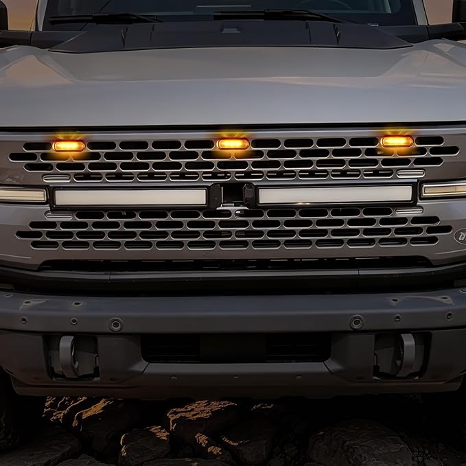 Front LED Grill Lights Compatible with Ford Bronco Accessories 2021 2022 2023 2024 2/4 Doors, Amber
