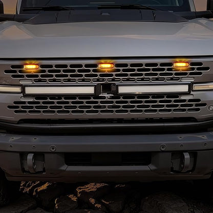 Front LED Grill Lights Compatible with Ford Bronco Accessories 2021 2022 2023 2024 2/4 Doors, Amber