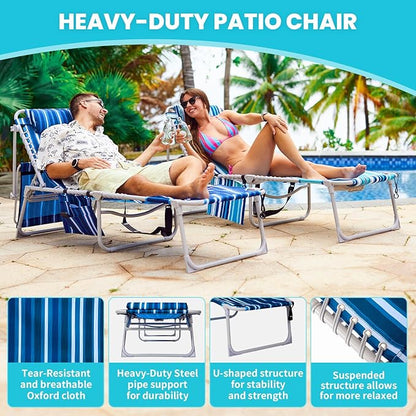 #WEJOY 3 in 1 Tanning Chair with Face Hole and Canopy, 5-Position Folding Face Down Lounge Chairs for Outside Beach Pool, 300lbs Heavy Duty Portable Sun Lounger with Pillow & Storage Bag (Blue White)