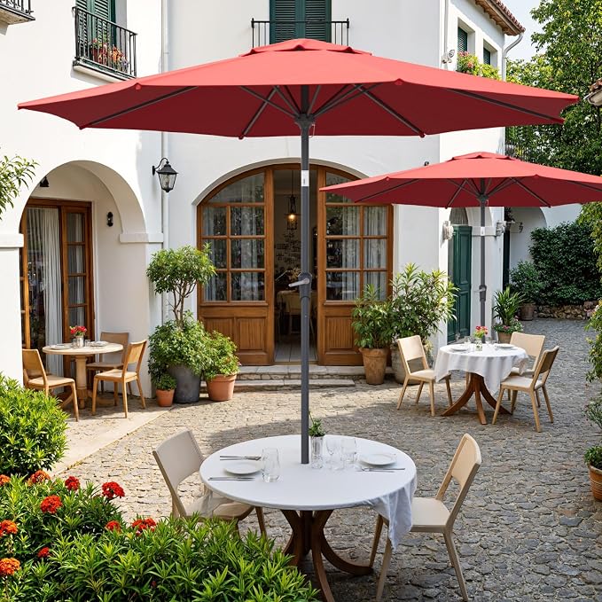 Outdoor Patio Umbrella, Table Umbrella with Push Button Tilt and Crank, 8 Ribs Market Umbrella