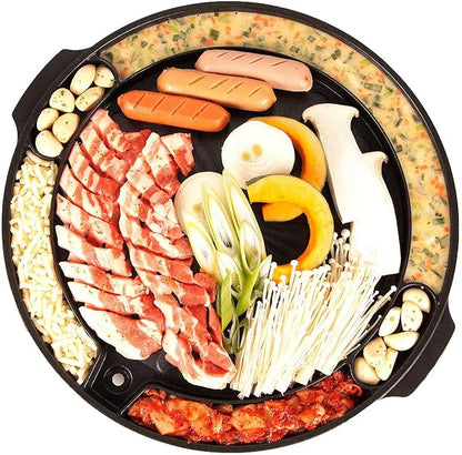 COOKKING - Master Grill Pan, Korean Traditional BBQ Grill Pan - Stovetop Nonstick Indoor/Outdoor Smokeless BBQ Cast Aluminum Grill Pan, Made in Korea