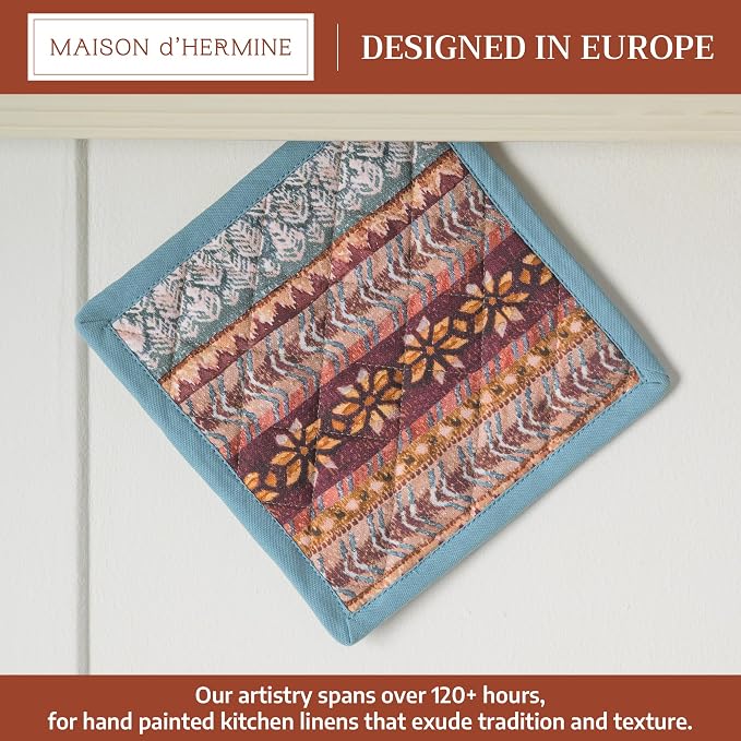 Maison d' Hermine Pot Holders 100% Cotton Potholders (8" x 8", Pack of 1) | Heat Resistant Hot Pads with Loop BBQ Cooking Baking Hotel Kitchen Handling Hot Pans Thanksgiving Christmas - Fair Isle
