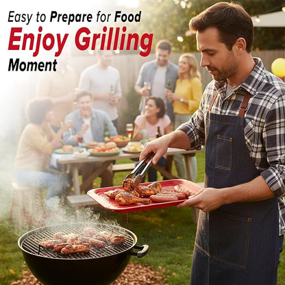 2PCs Prep and Serve Trays, 17" x 10.5" Melamine Deep Grilling Prep & Serve Trays, Melamine Trays | Serving Tray & Marinating Tray, BBQ Platters for Raw and Cooked Food, Serving Trays (Red, Black)