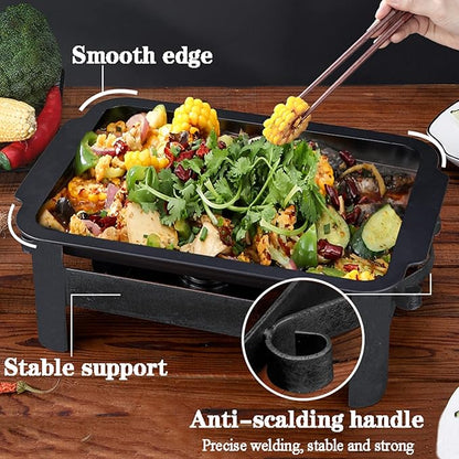 Teppanyaki Grill and Portable Charcoal Alcohol Barbecues Grill Stainless Steel Griddle Pan, Camping BBQ Grilling and Grilled Fish Stove for Indoor Outdoor (45 * 34.5cm)