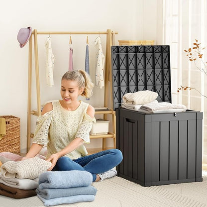 Waterproof Outdoor Storage Box, 50 Gallon Lockable Deck Box, UV-Resistant Outside Storage Bin With Hydraulic Lid For Patio Furniture, Cushion Organizer, Garden Tools, Pool Accessories, Black
