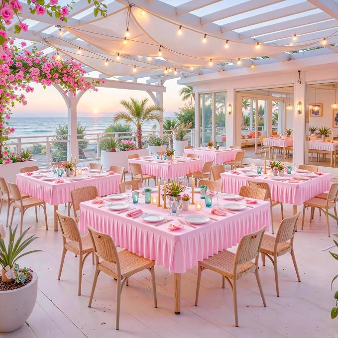 PARTISKY Baby Pink Spandex Square Tablecloths 60x60 Inch, Wrinkle Free Fitted Card Table Cloth Stretch Square Table Cover for Kitchen Dinner, Holiday Party, Wedding Banquet, Display Trade Show