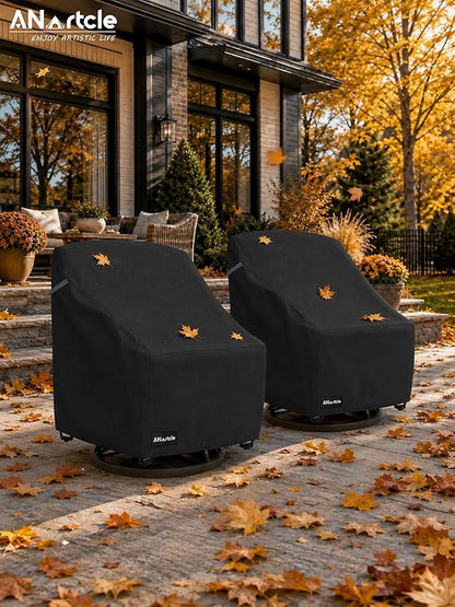 ANartcle Outdoor Swivel Lounge Chair Cover 2 Pack,Waterproof Heavy Duty Lawn Patio Chair Covers,Patio Swivel Chair Covers for Outdoor Furniture (33 W x 35 D x 38.5 H inches)Black.