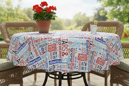 Newbridge Celebrate America Patriotic Blue Stars and Stripes 70 Inch Round Vinyl Tablecloth with Flannel Backing, Indoor Outdoor Waterproof BBQ Picnic Patriotic Party Table Cover
