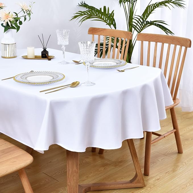 Wolkemer Small Oval Tablecloth 52 x 70 Inch Washable Fabric Table Cloth Solid White Table Cover for Dining Wedding Party Banquet Tabletop Decoration