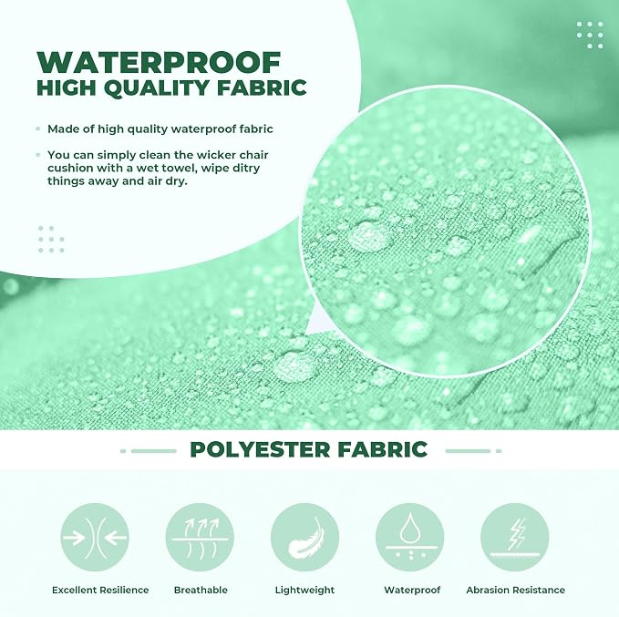 DANGHOOGY Wicker Chair Cushions, Waterproof Outdoor Loveseat Cushions for Patio Furniture, Tufted Wicker Furniture Cushions, 1 Loveseat and 2 U-Shaped Cushions, Cyan