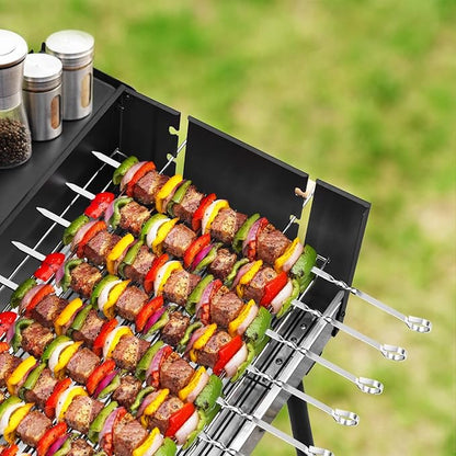 Kabob Skewers 14" Stainless Steel Long Barbecue Skewers, Flat Metal Kebob | BBQ Sticks Wide Reusable Grilling Skewers for Meat Chicken, Set of 12pcs with Storage Bag by JY COOKMENT