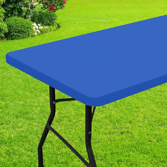 Smiry Rectangle Picnic Table Cloth, Waterproof Elastic Fitted Tablecloths for 4 Foot Tables, Washable Polyester Table Cover for Camping, Indoor and Outdoor (Blue, 30"x48")