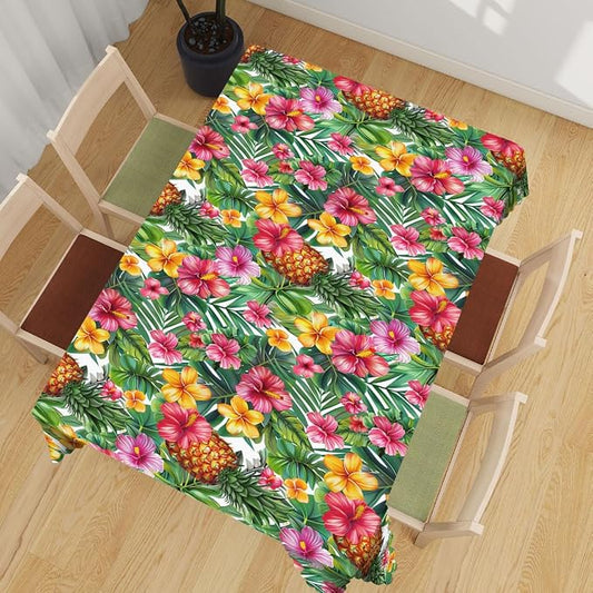 Hawaiian Decorative Rectangle Table Cloth Tropical Flower Pineapple Palm Leaves Rectangle Table Cloth Kitchen Table Decorations for Home Dinner Party 52" x 70" 4-6 Seats