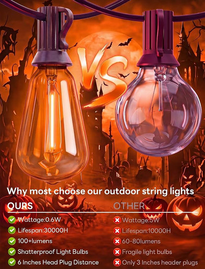 25FT Halloween Orange ST38 LED Outdoor String Lights with 25 Orange Edison Bulbs, Connectable Waterproof Hanging Patio Lights for Halloween, Thanksgiving, Backyard, Porch, Party Decor