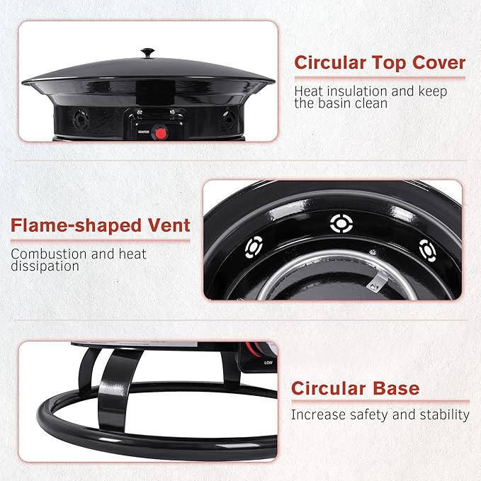 Devoko 19 Inch Smokeless Propane Fire Pit 53000 BTU Portable for Outside,Backyard, RV Camping and Beach Party