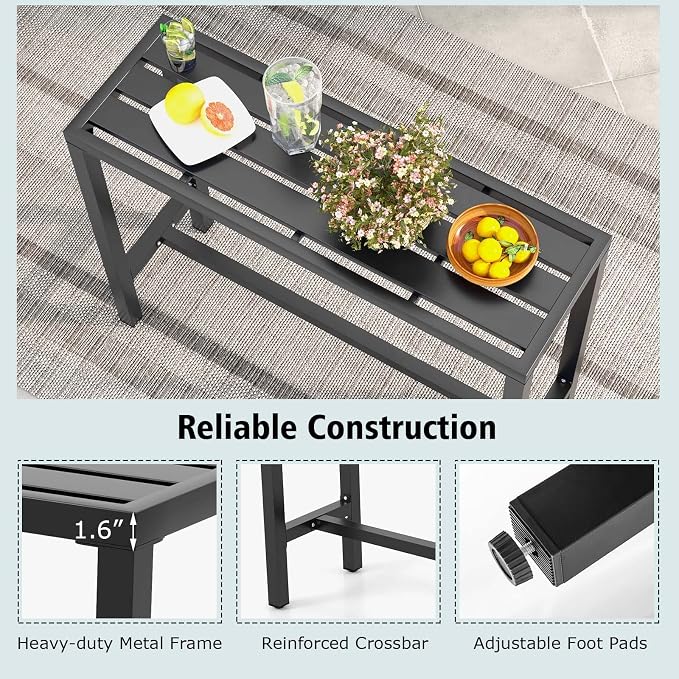 COSTWAY Outdoor Bar Table 48-inch Wide, Narrow Counter Height Dining Table with Waterproof Top and Heavy-Duty Metal Frame, Rectangular Pub Table for Hot Tub Garden Patio Backyard Poolside, Black | with Waterproof Top and Heavy-Duty Metal Frame, Rectang...