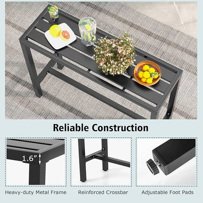 COSTWAY Outdoor Bar Table 48-inch Wide, Narrow Counter Height Dining Table with Waterproof Top and Heavy-Duty Metal Frame, Rectangular Pub Table for Hot Tub Garden Patio Backyard Poolside, Black | with Waterproof Top and Heavy-Duty Metal Frame, Rectang...