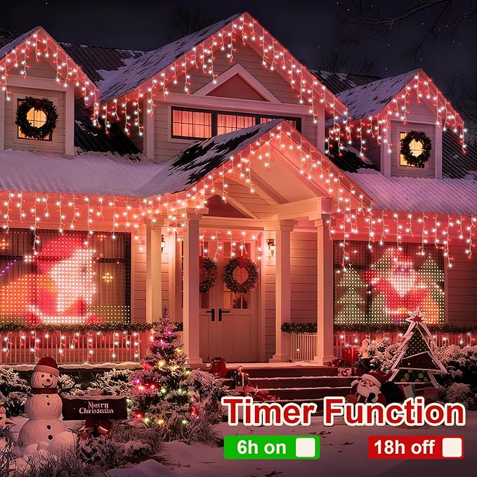 QITONG Red and White Icicle Lights for Outside, 33ft 400 LED String Light with 8 Modes, Clear Wire Connectable Icicle Christmas Lights Indoor Plug in
