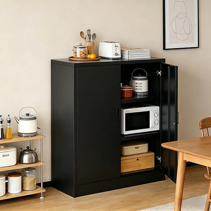 CJF Pantry Cabinet, Metal Pantry Storage Cabinets with Doors and 2 Adjustable Shelves, 36" H Locking Cabinet for Kitchen Storage, Home, Garage, Utility Room and Basement, Black