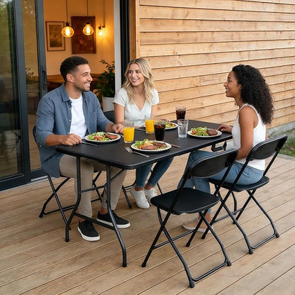 Folding Table 5FT Heavy Duty Plastic Table with Handle, Foldable&Portable, Fold-in-Half Utility Tables for Outdoor, Dining, Wedding, Events, Indoor, Picnic, Camping, Party, Coffee Black