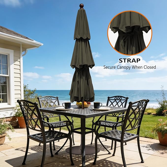 EliteShade USA 10-Year-Non-Fading 10ft 3-Tier Market Patio Umbrella, Commercial Grade Outdoor Table Umbrella with Crank Open, Windproof & UPF 50+ UV Protection, Heavy Duty Ventilation for Garden, Deck, Pool, Backyard, Beach & Bistro, Charcoal