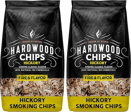 Fire & Flavor Premium All Natural Hardwood Smoking Chips, 2-Pack, 2 Pounds, Hickory