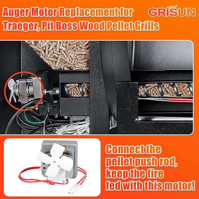 Upgraded 2.0 RPM Auger Motor Replacement for Pit Boss Pellet Grills, Compatible with Traeger & Camp Chef, 120V 60Hz 2 Pole Auger Motor Replacement Parts