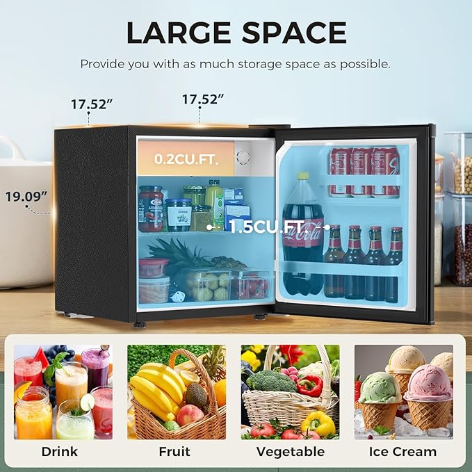 Antarctic Star 1.6 Cu. Ft Mini Fridge with Freezer,Small Compact Refrigerator with Single Reversible Door, Removable Shelves, 7 Adjustable Thermostat, for Dorm/Bedroom/Office,Black