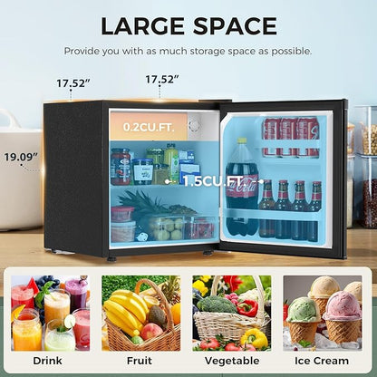 Antarctic Star 1.6 Cu. Ft Mini Fridge with Freezer,Small Compact Refrigerator with Single Reversible Door, Removable Shelves, 7 Adjustable Thermostat, for Dorm/Bedroom/Office,Black