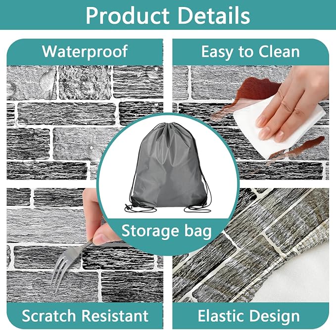 Picnic Table Cover with Bench Covers and Bag, Camping Essentials, Stone Wall Waterproof Windproof, Fitted Camping Tablecloths with Elastic Edges for Indoor, Outdoor & Garden, 3 Pcs Set 30x60 Inch