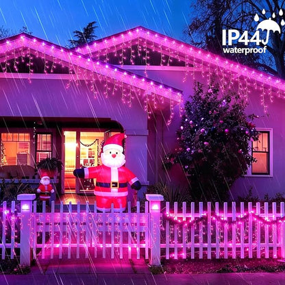 YEGUO 33ft 400 LED Pink Icicle Lights, 80 Drops Icicle Lights for Outside Connectable, 8 Modes String Christmas Light with Memory Timer