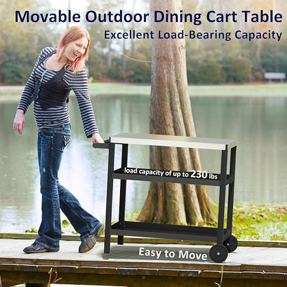 TORVA Outdoor Prep Grill Cart, Honeycomb Style Wear-Resistant Tabletop with High Load-Bearing Portable BBQ Table, HDPE Durable Frame 3-Tier Storage Table, Black