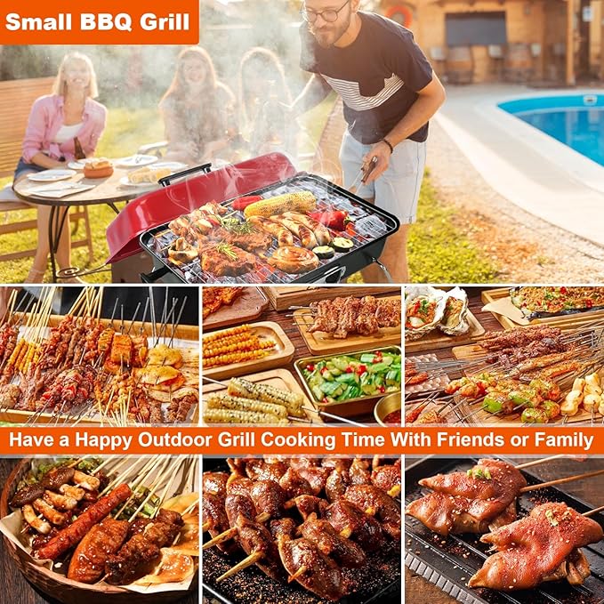 Portable Charcoal Grill,Small Camping Charcoal Grills,Outdoor Tabletop Grill,Mini Portable Barbecue Grill with Lid for Outdoor Camping Backyard Garden Cooking Picnic