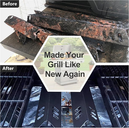 Hiorucet Grill Grease Tray Replacement Parts for Dyna Glo DGB610SSP, Adjustable 30''-36'' Gas Grill Drip Pan with Catch Pan, Heat Plate Shields for Dyna Glo 6 Burner Grill Parts.