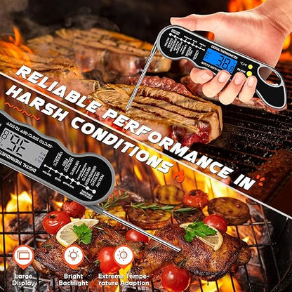 Instant Read Meat Thermometer, Fast & Accurate Digital Food Thermometer with Backlight, LCD Display, IPX6 Waterproof, Calibration Function for Cooking, Frying, Grilling, and Baking (Dark Gray)