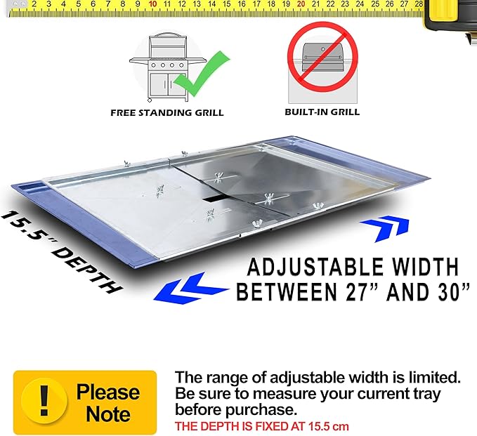 Adjsutable Grease Tray for Gas Grill (27-30 inches), Fits 4/5 Burner Grills from Nexgrill, Dyna Glo, Backyard Grill, BHG, Uniflame & Others, Universal Drip Tray with Catch Pan