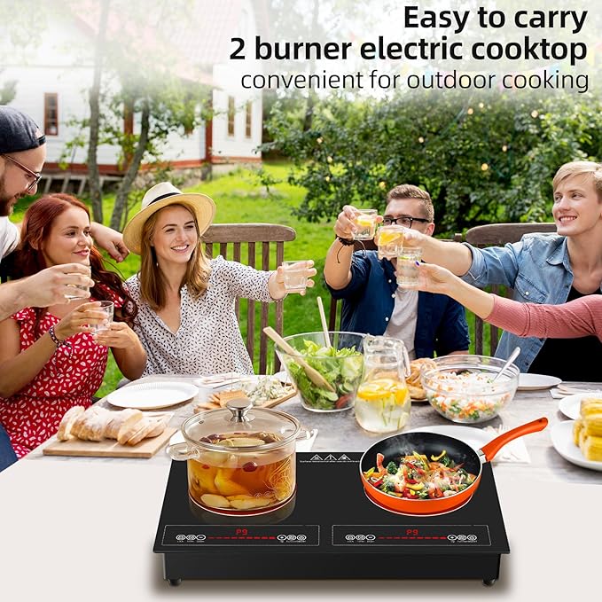 2 Burner Electric Cooktop,110V 2500W Electric Stove Top with Touch Control,9 Heating Level,Timer & Kid Safety 2 burner cooktop.
