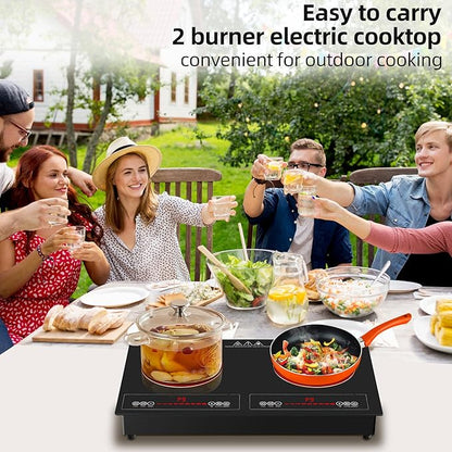 2 Burner Electric Cooktop,110V 2500W Electric Stove Top with Touch Control,9 Heating Level,Timer & Kid Safety 2 burner cooktop.