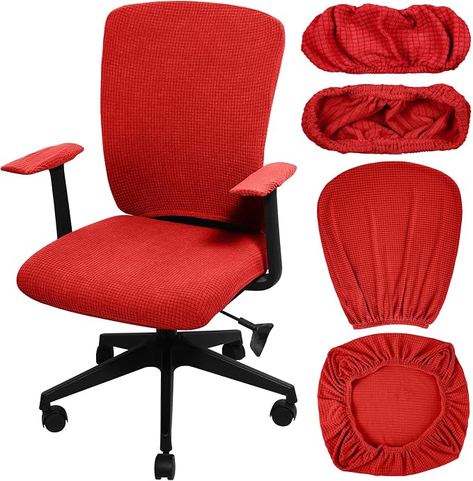 Tallew 4 Pcs Office Chair Covers Stretchable Armrest Seat,XL,Red | Universal Fit Office Desk Chairs, Protective Seat Backrest Slipcovers, Stretchable Prevent Wear, Easy Install for Rotating