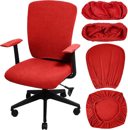 Tallew 4 Pcs Office Chair Covers Stretchable Armrest Seat,XL,Red | Universal Fit Office Desk Chairs, Protective Seat Backrest Slipcovers, Stretchable Prevent Wear, Easy Install for Rotating