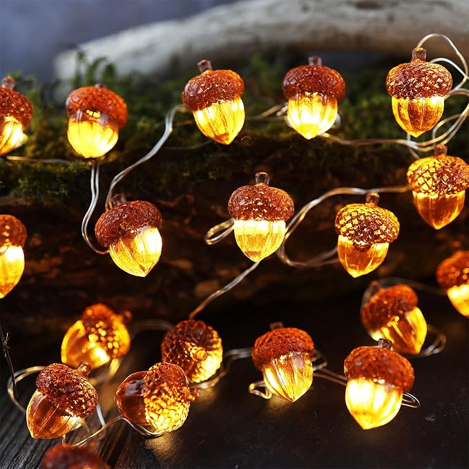 Fall Decoration for home 3D Acorn Lights Thanksgiving Décor Fall Garland Decorative Cute Fairy Lights Outdoor Waterproof Battery Operated Autumn Lights 30LED 10ft Christmas Window Room Decor