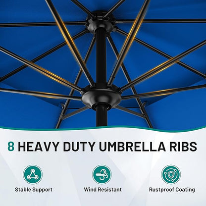 AreShark 12ft 2 Tiers Patio Umbrella - Outdoor Umbrella Waterproof UV Protection, Market Table Umbrella w/ 8 Sturdy Ribs&Crank for Pool, Porch, Garden(Royal Blue)