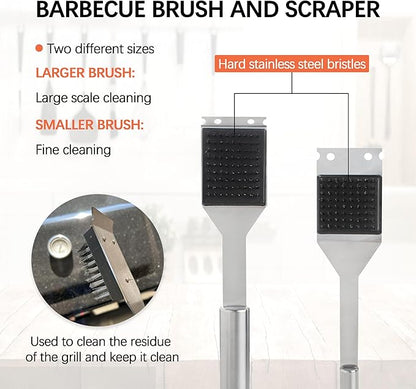 2 Pack Grill Brush and Scraper, 16" & 14" Stainless Steel Handle BBQ Cleaner - Heavy Duty Grate Cleaning Tool for Outdoor BBQ, Cookout, Gas/Charcoal Grills