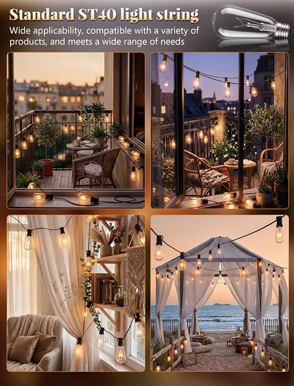 10Ft Outdoor String Lights Waterproof, Hanging Patio Lights with 11 Edison Bulbs (1 Spare), ST40 Vintage Edison Bulbs String Lights for Indoor Garden Backyard Party Wedding Balcony Decor- Black