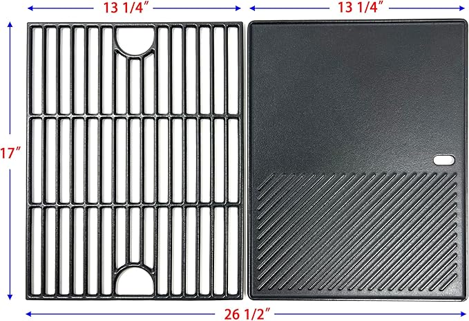 DC133 Cast Iron Cooking Grate and Griddle Replacement for Nexgrill 720-0830H, 720-0783E, 720-0888N, 720-0888, 720-0697, For Charbroil 463241113, 463449914, Kenmore 720-0670A, 41516106210