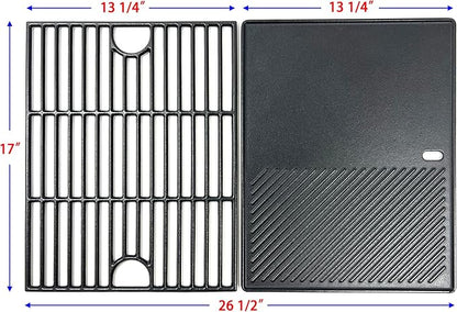 DC133 Cast Iron Cooking Grate and Griddle Replacement for Nexgrill 720-0830H, 720-0783E, 720-0888N, 720-0888, 720-0697, For Charbroil 463241113, 463449914, Kenmore 720-0670A, 41516106210