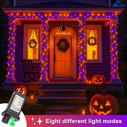 82FT 250 LED Orange and Purple Halloween String Lights Outdoor Indoor | Plug in Waterproof 8 Modes Clear Wire String Twinkle Lights for Bedroom Outside Patio Xmas Party Holiday Decorations
